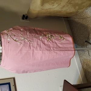 Pink Pencil-Cut Cotton Skirt